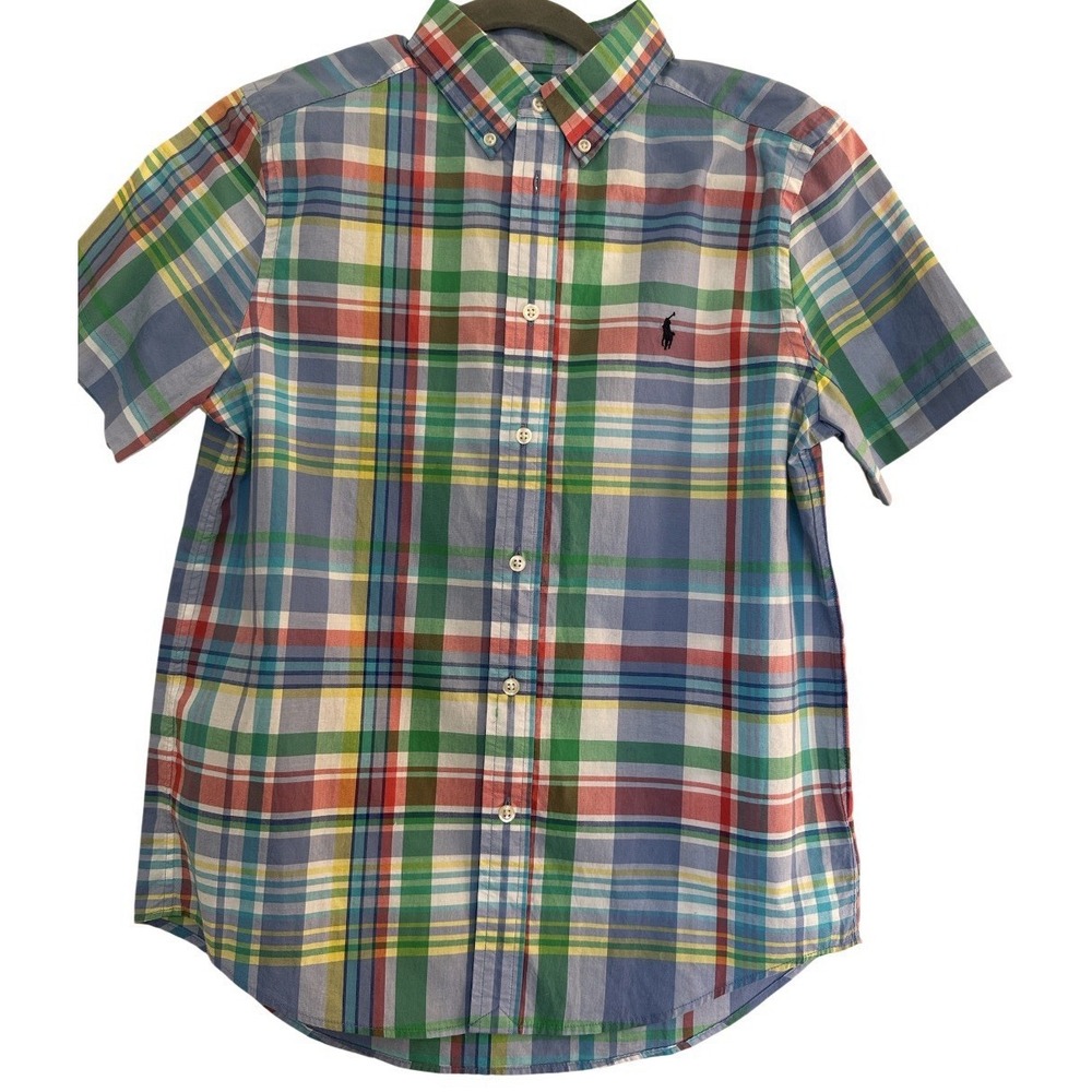 Polo Ralph Lauren Boys Plaid Multi Button-Up Shirt L (14-16) Button-Down Collar